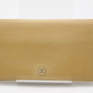 Chanel Beige Calf Leather CC Button Line Long Flap Wallet